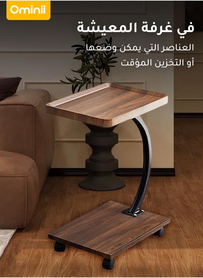 أوميني - طاولة جانبية على شكل C مع عجلات – طاولة بعجلات متعددة الاستخدام بطابقين، مثالية لأشغال الأطفال، شاي المساء في غرفة النوم، غرفة المعيشة أو الشرفة – خفيفة الوزن وتوفر المساحة، 40×30×60 سم - Image 1