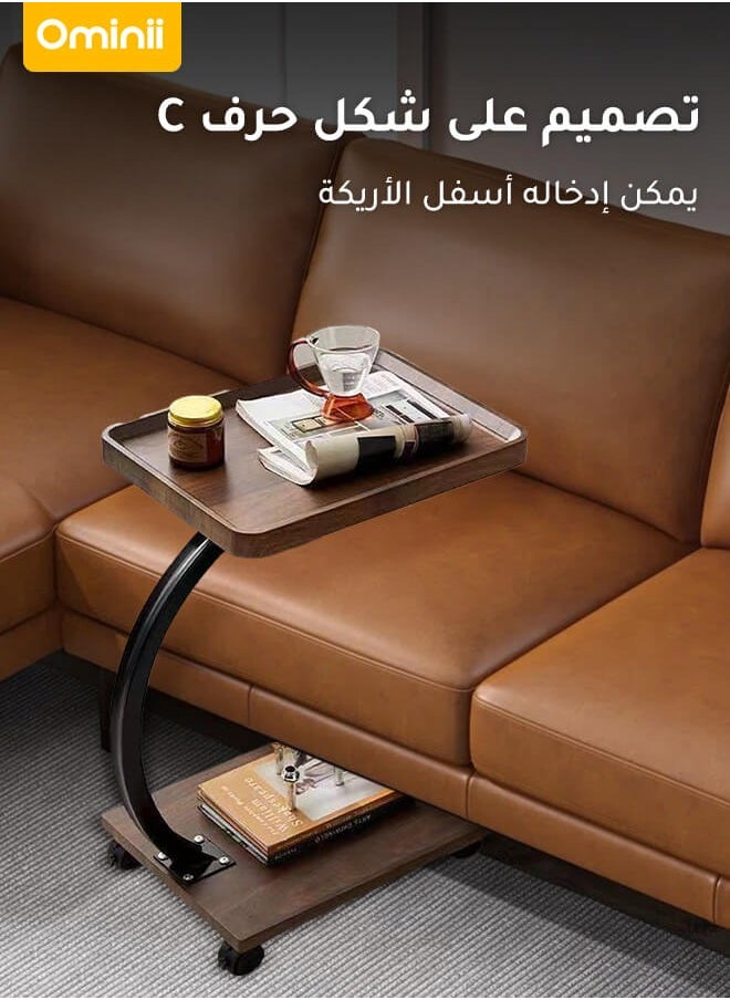 أوميني - طاولة جانبية على شكل C مع عجلات – طاولة بعجلات متعددة الاستخدام بطابقين، مثالية لأشغال الأطفال، شاي المساء في غرفة النوم، غرفة المعيشة أو الشرفة – خفيفة الوزن وتوفر المساحة، 40×30×60 سم - Image 1