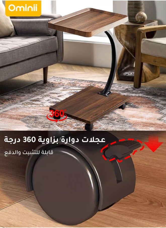 أوميني - طاولة جانبية على شكل C مع عجلات – طاولة بعجلات متعددة الاستخدام بطابقين، مثالية لأشغال الأطفال، شاي المساء في غرفة النوم، غرفة المعيشة أو الشرفة – خفيفة الوزن وتوفر المساحة، 40×30×60 سم - Image 1
