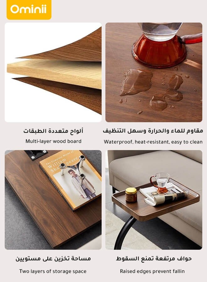 Ominii Small Side Table, C Shaped End Table for Sofa and Bed, TV Tray Table with Metal Frame for Couch, Living Room, Bedroom 45*30*63CM, 40×30×60cm  - Image 5