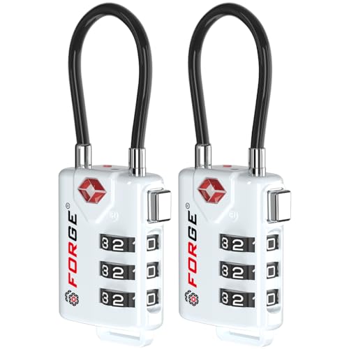 Forge TSA Approved Cable Luggage Locks, Re-settable Combination with Alloy Body(White 2 Locks) - Image 1