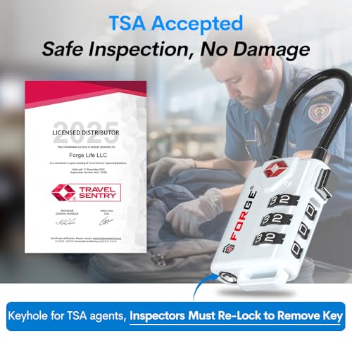 Forge TSA Approved Cable Luggage Locks, Re-settable Combination with Alloy Body(White 2 Locks) - Image 2