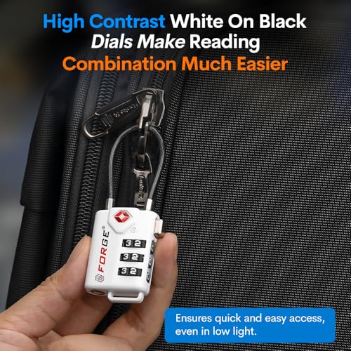 Forge TSA Approved Cable Luggage Locks, Re-settable Combination with Alloy Body(White 2 Locks) - Image 5