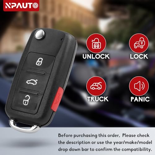 NPAUTO بديل مفتاح NPAUTO يناسب 2011-2016 فولكس فاجن جيتا، جولف، جي تي آي، إيوس، سي سي، باسات، توارغ، بيجل، مفتاح دخول بدون مفتاح للتحكم عن بعد لبدء السيارة، NBG010180T، 5K0837202AE/AK - Image 2