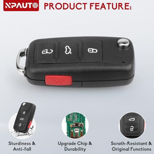 NPAUTO بديل مفتاح NPAUTO يناسب 2011-2016 فولكس فاجن جيتا، جولف، جي تي آي، إيوس، سي سي، باسات، توارغ، بيجل، مفتاح دخول بدون مفتاح للتحكم عن بعد لبدء السيارة، NBG010180T، 5K0837202AE/AK - Image 4