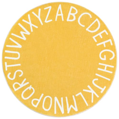Topotdor Round Kids Play Rug Alphabet Nursery Area Rug Extra Large Soft Crawling Play Mat for Children Toddlers Bedroom (63 inch, Yellow) - Image 1