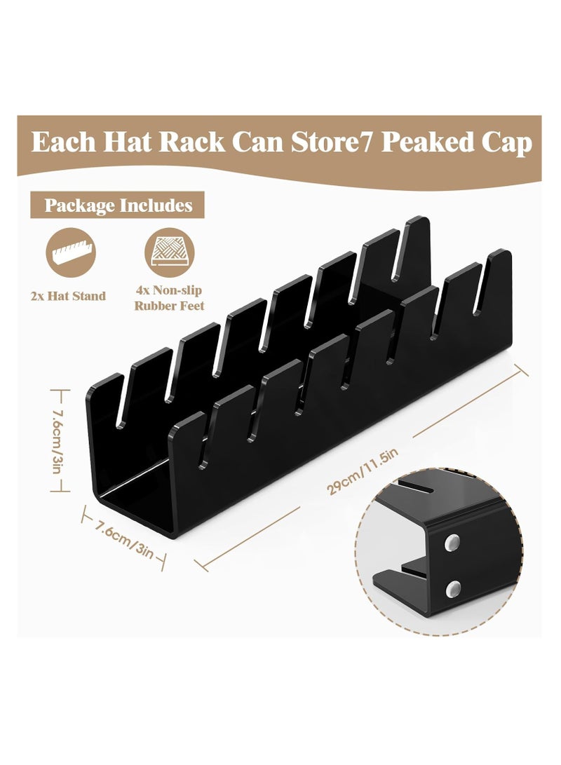 Hat Stand for Baseball Caps -Acrylic Hat Organizer, No Install Large Capacity Hat Holder for 14 Baseball Caps for Bedroom, Closet, Dresser 2 Pack (Black) - Image 2