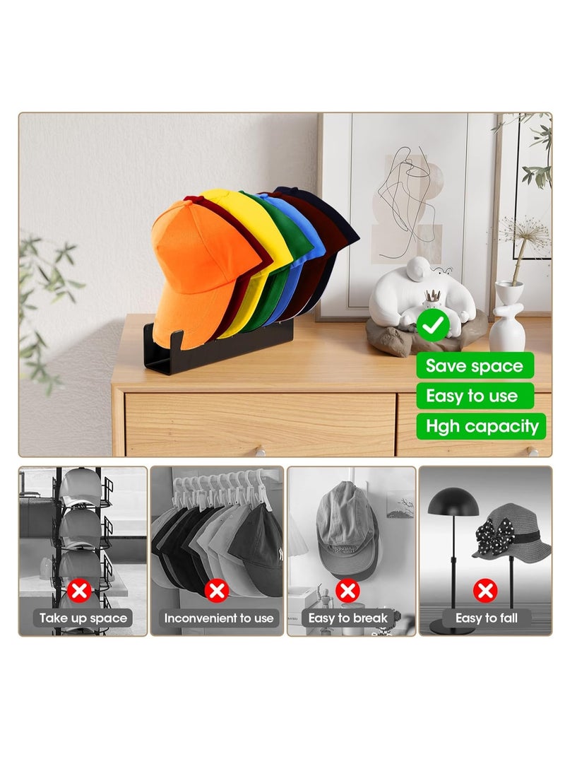Hat Stand for Baseball Caps -Acrylic Hat Organizer, No Install Large Capacity Hat Holder for 14 Baseball Caps for Bedroom, Closet, Dresser 2 Pack (Black) - Image 5