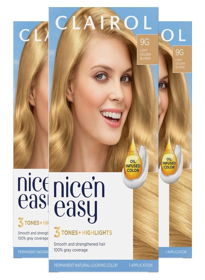 Clairol Nice'n Easy Permanent Hair Dye, 9G Light Golden Blonde Hair Color, Pack of 3 - Image 1