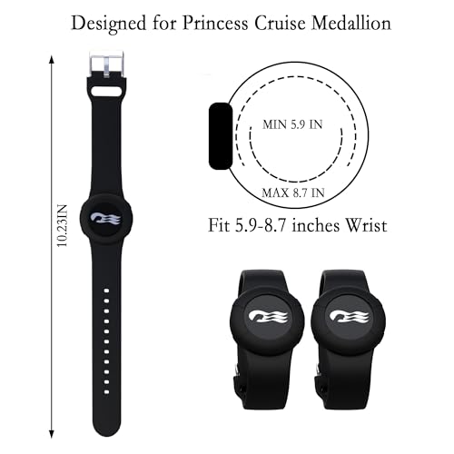 GudCoaks 2-Pack Princess Cruise Medallion Holder Accessories & 4-Pack Waterproof Cruise Luggage Tag - Zip Seal Pouch for Carnival Ocean Medallion (2023, 2024, 2025) with 4 Colors Steel Loops, Black/Black - Image 2