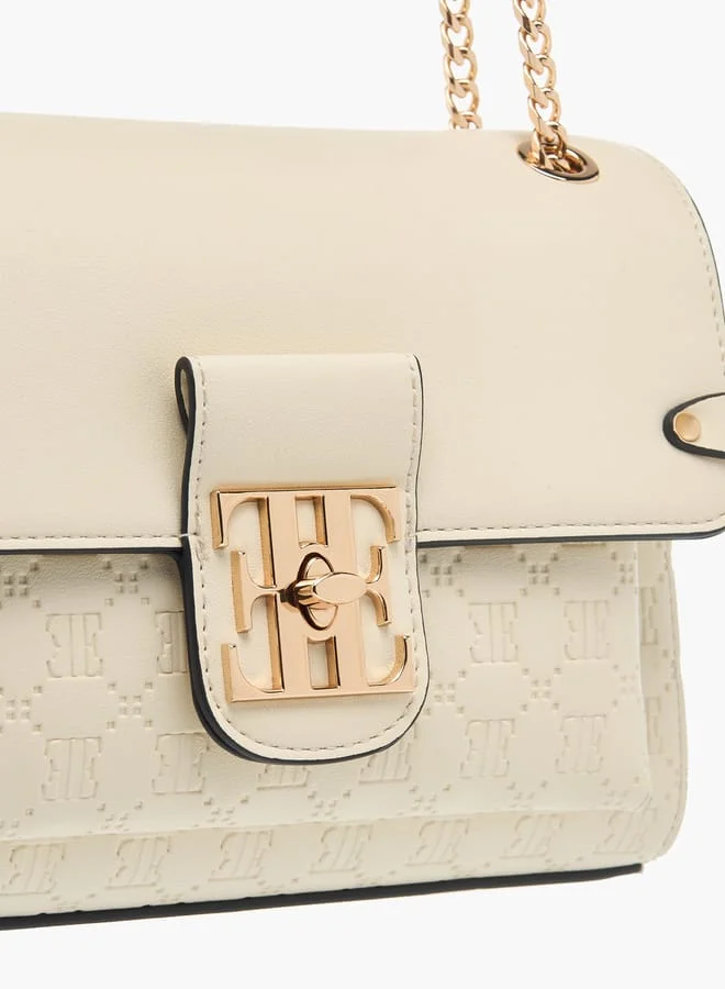 ELLE Womens Monogram Embossed Crossbody Bag With Chain Strap And Twist Lock Closure