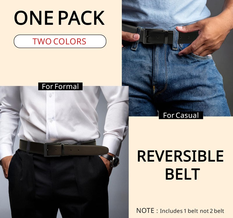 Contacts Men's Reversible Leather Belt – Grain Black & Brown 2-in-1 Dress Belt with Rotating Pin Buckle – Classic, Durable & Adjustable for Business or Casual Wear - Image 3