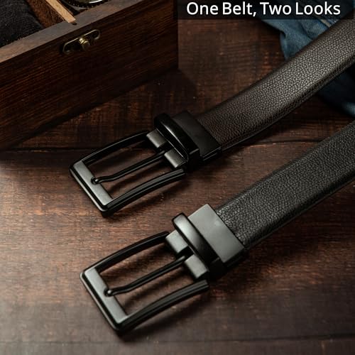Contacts Men's Reversible Leather Belt – Grain Black & Brown 2-in-1 Dress Belt with Rotating Pin Buckle – Classic, Durable & Adjustable for Business or Casual Wear - Image 2