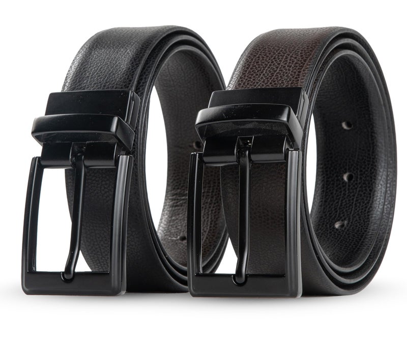 Contacts Men's Reversible Leather Belt – Grain Black & Brown 2-in-1 Dress Belt with Rotating Pin Buckle – Classic, Durable & Adjustable for Business or Casual Wear - Image 1