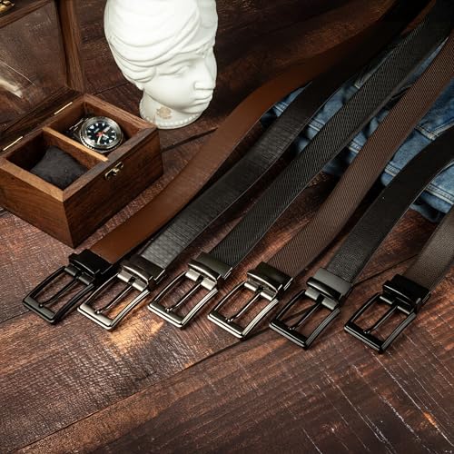 Contacts Men's Reversible Leather Belt – Grain Black & Brown 2-in-1 Dress Belt with Rotating Pin Buckle – Classic, Durable & Adjustable for Business or Casual Wear - Image 5