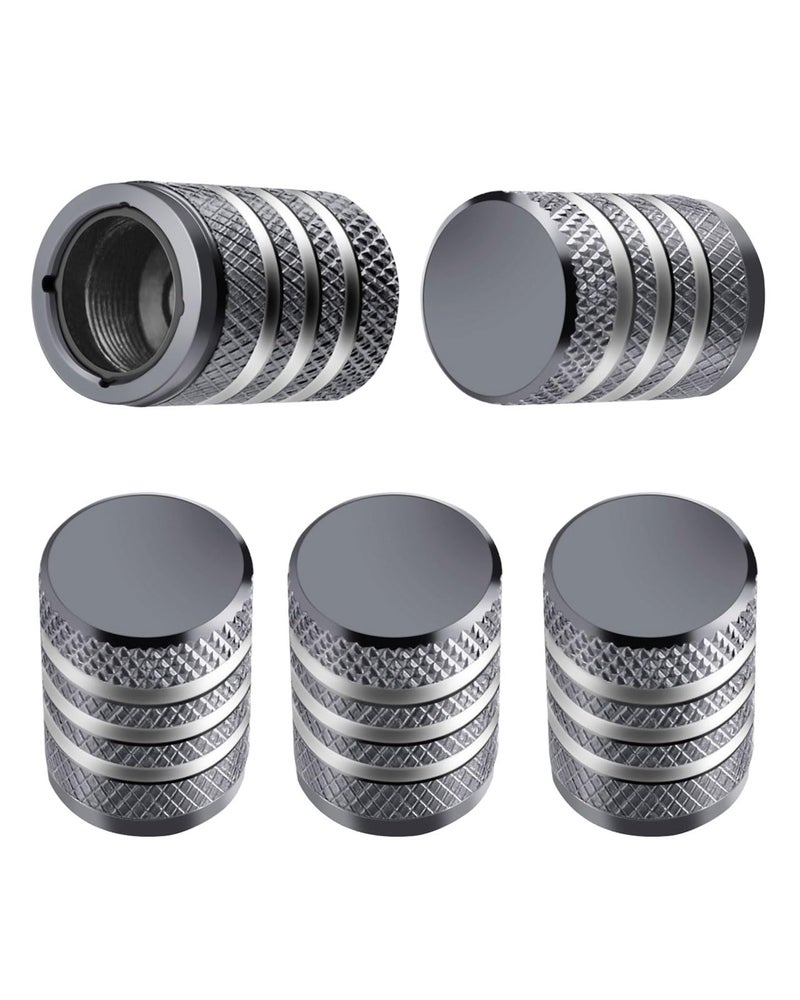 Tire Valve Stem Cap Cover 5 Pack Tire Air Caps Metal with Plastic Liner Corrosion Resistant LeakProof for Car Truck Motorcycle SUV and Bike Grey