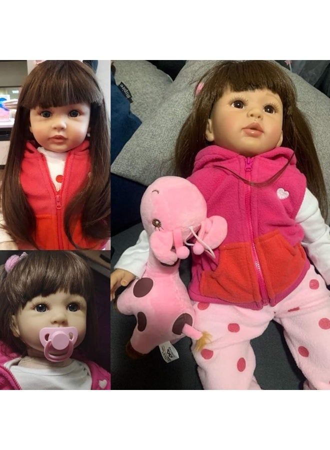 iCradle Realistic Look 24inch 60cm Reborn Baby Doll Soft Silicone Vinyl Toddler Doll Reborn Lifelike Princess Long Hair Baby Doll Toy for Ages 3 - Image 3
