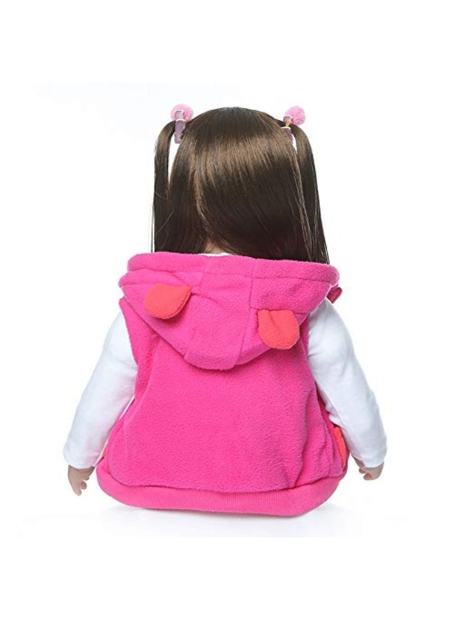 iCradle Realistic Look 24inch 60cm Reborn Baby Doll Soft Silicone Vinyl Toddler Doll Reborn Lifelike Princess Long Hair Baby Doll Toy for Ages 3 - Image 4