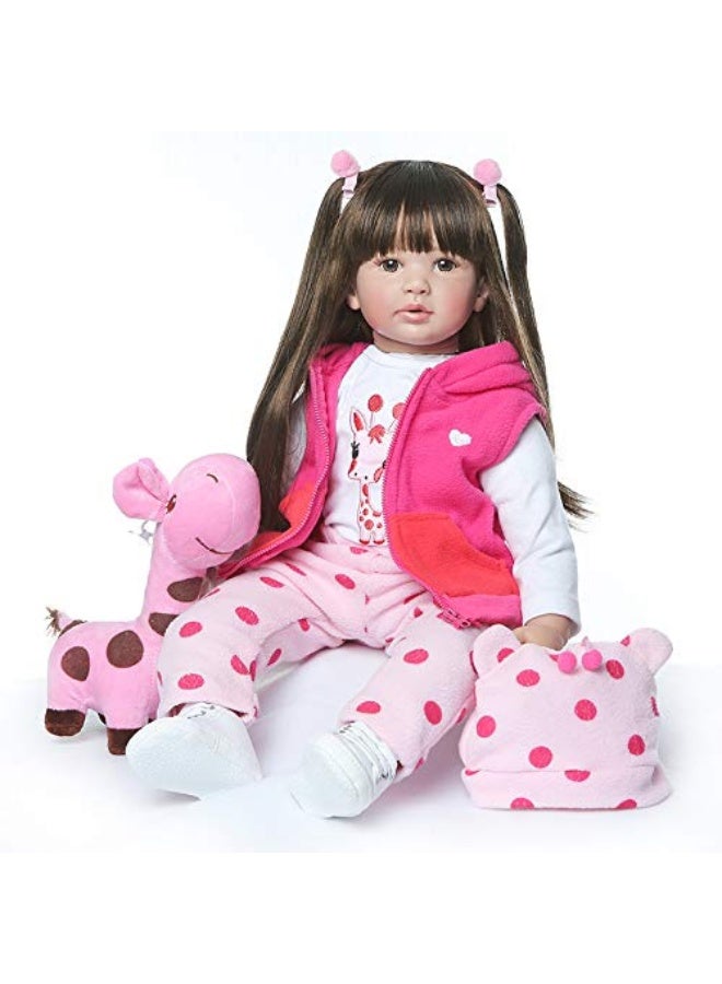 iCradle Realistic Look 24inch 60cm Reborn Baby Doll Soft Silicone Vinyl Toddler Doll Reborn Lifelike Princess Long Hair Baby Doll Toy for Ages 3 - Image 1
