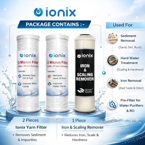 IONIX Annual Service kit for 2 Stage Washing Machine Iron Guard | 2 Sediment Filters & 1 Iron & Scaling Remover, 1 Set, White - Image 2