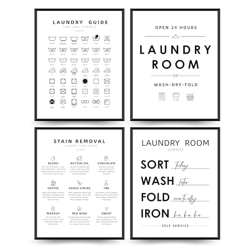 PLKMN Laundry Room Wall Art Print Set of 4, Laundry Symbols Wall Decor, Laundry Care Symbols Guide Sign, Laundry Room Decor 8x10 Inch (Unframed) - Image 1