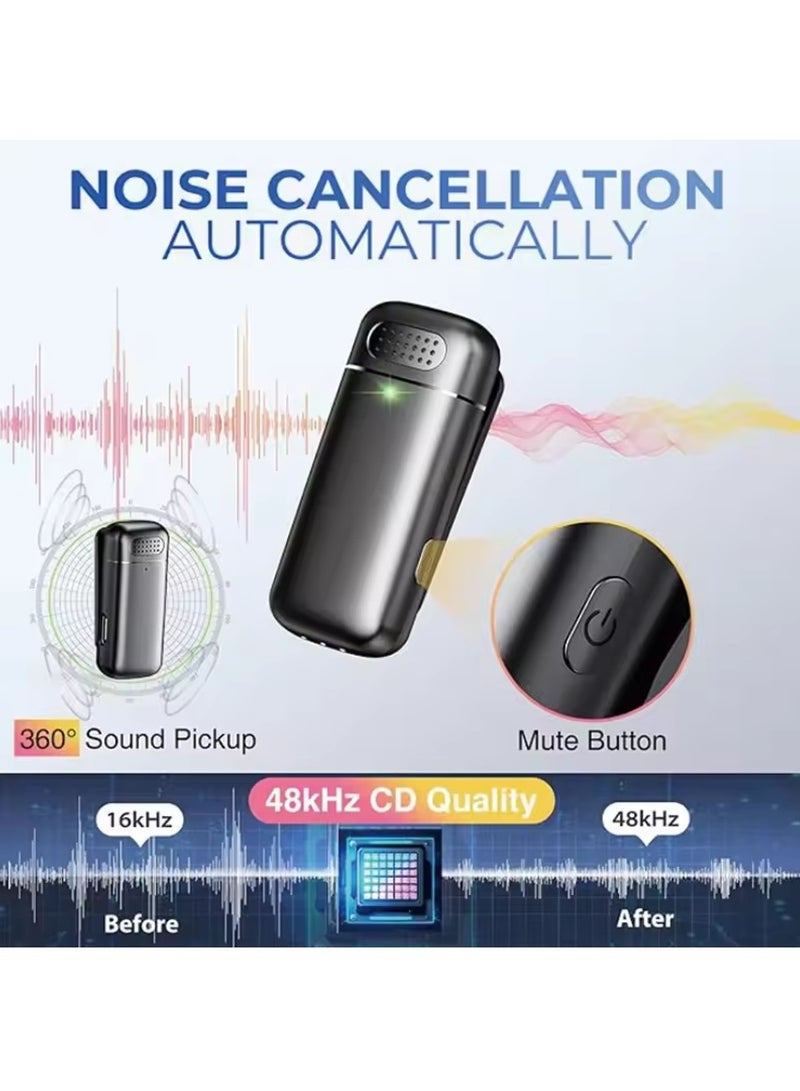 Mini Wireless Lavalier Lapel Microphone for iPhone, iPad - with 500mAh Charge Case & 30Hrs Playtime, 2 Pack Clip-On Small Mic For Tiktok, YouTube, Podcast, Vlog, Video Recording, Live Streaming  - Image 3