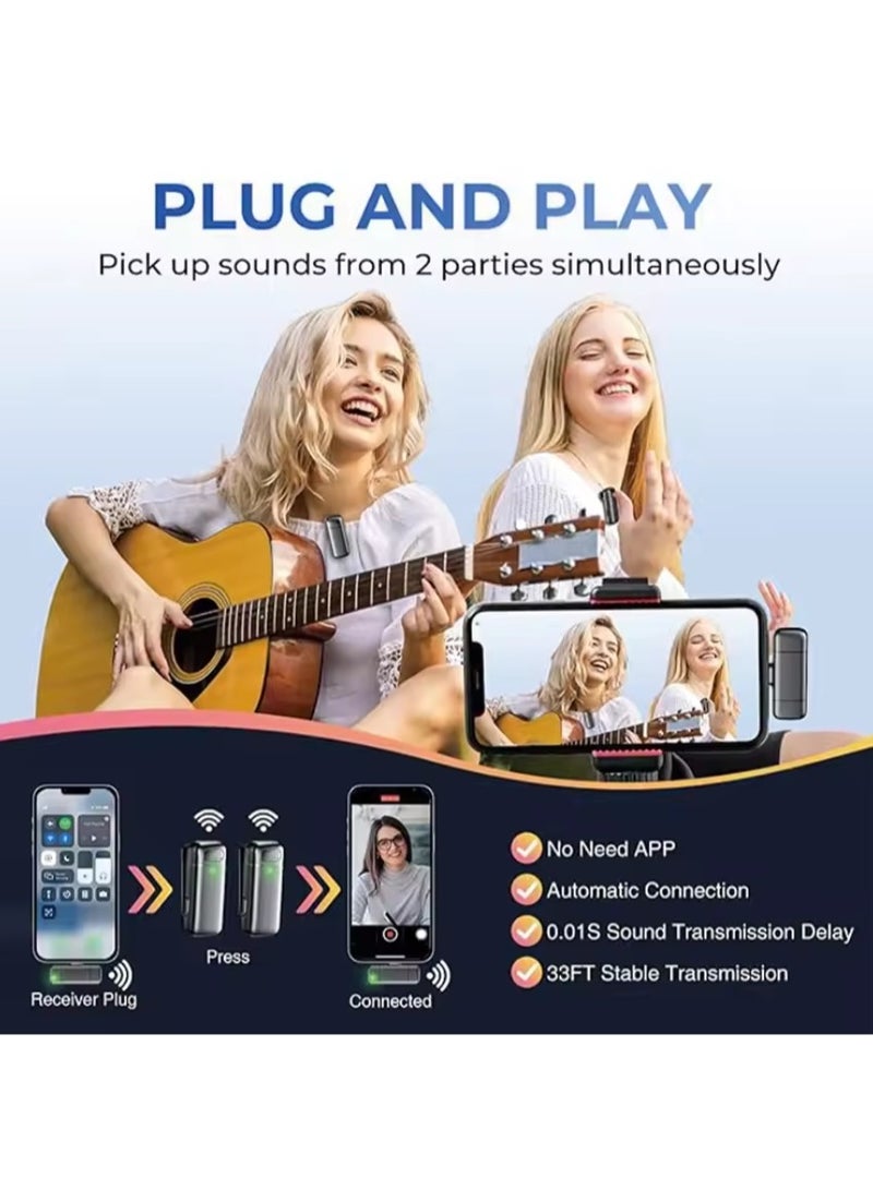 Mini Wireless Lavalier Lapel Microphone for iPhone, iPad - with 500mAh Charge Case & 30Hrs Playtime, 2 Pack Clip-On Small Mic For Tiktok, YouTube, Podcast, Vlog, Video Recording, Live Streaming  - Image 4
