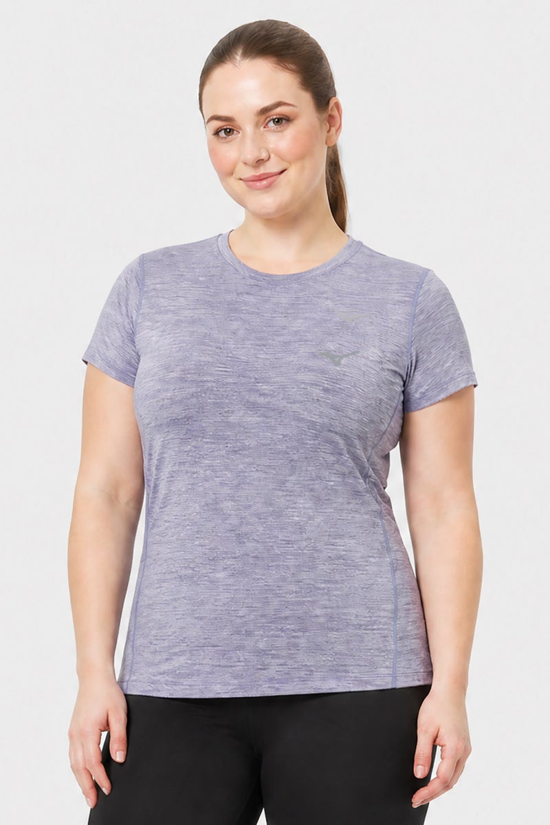 Mizuno Women Sportswear Fit Short Sleeve Training T-Shirt, Heather Purple - Image 1