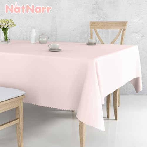 NatNarr 3 Pack Plastic Light Pink Tablecloth, 54 X 108Inch Spring Table Cover Disposable Pink Scalloped Tables Cloth for Rectangle Tables Waterproof Table Cover for Picnic Baby Shower Bridal Tea Party Wedding - Image 3