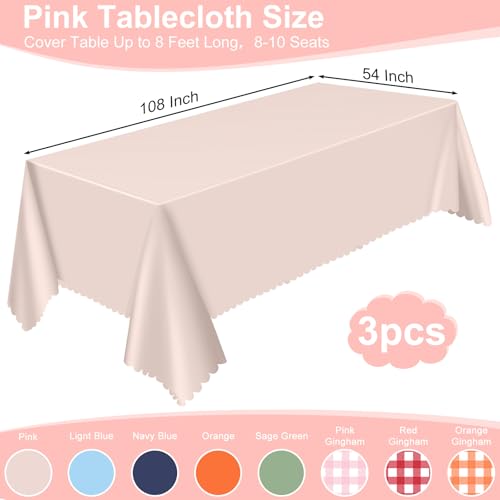 NatNarr 3 Pack Plastic Light Pink Tablecloth, 54 X 108Inch Spring Table Cover Disposable Pink Scalloped Tables Cloth for Rectangle Tables Waterproof Table Cover for Picnic Baby Shower Bridal Tea Party Wedding - Image 2