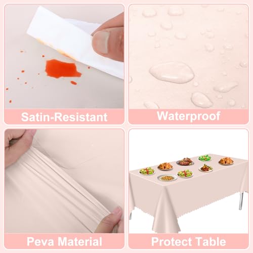 NatNarr 3 Pack Plastic Light Pink Tablecloth, 54 X 108Inch Spring Table Cover Disposable Pink Scalloped Tables Cloth for Rectangle Tables Waterproof Table Cover for Picnic Baby Shower Bridal Tea Party Wedding - Image 5