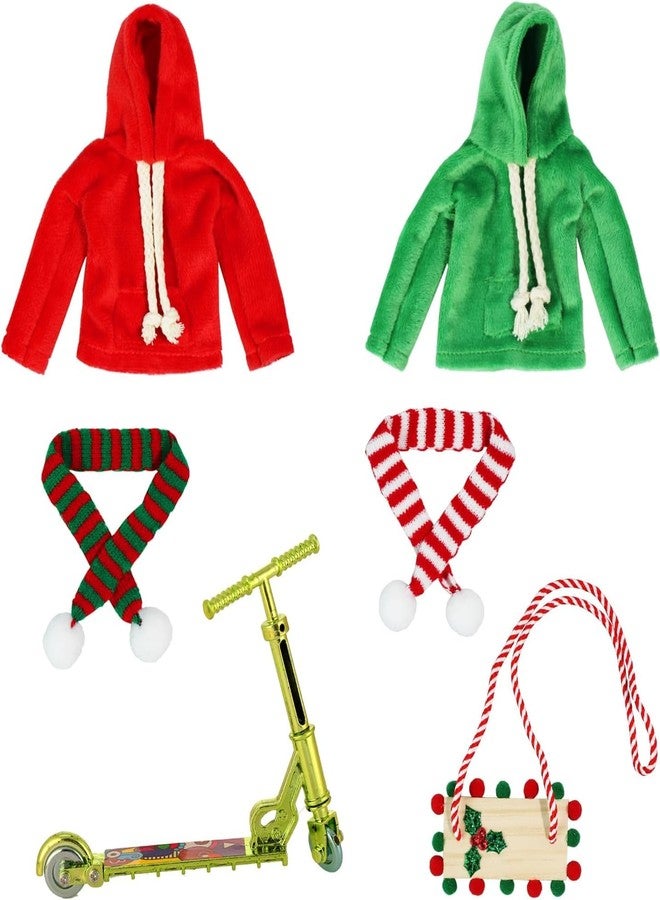WanBigVa 6Pcs Christmas Elf Doll Accessories Set for Boys and Girls Elf Clothes Outfit with Sweatshirt,Scarves,Wooden Swing, Novelty Fun Christmas Elf Accessory for Kids Doll Xmas Decorations - Image 1