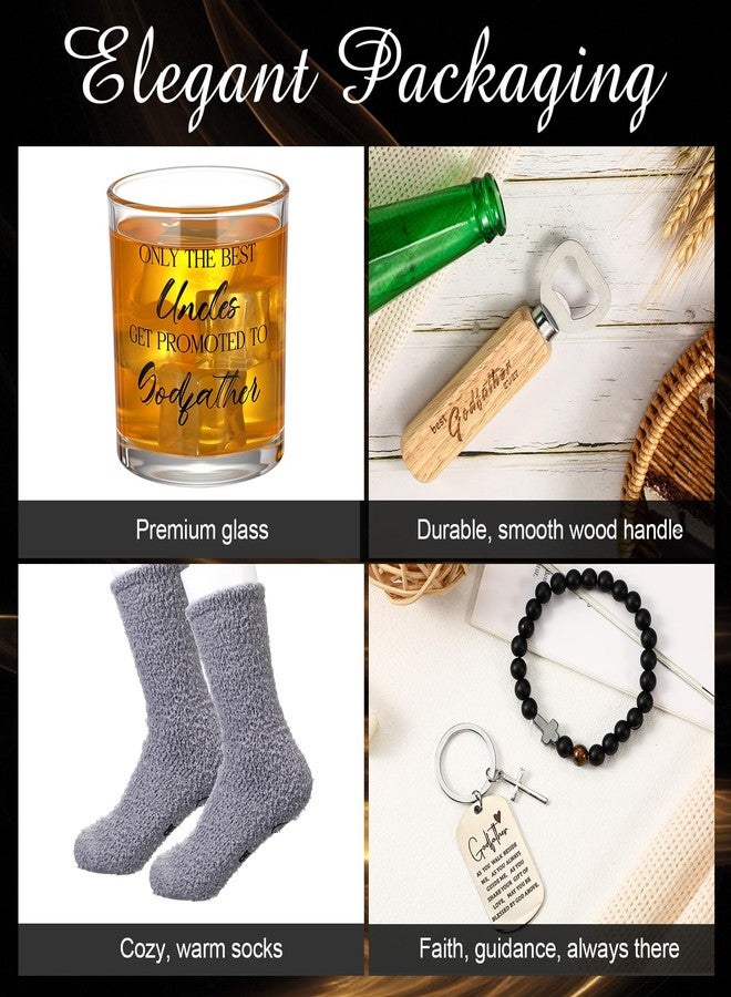 Vesici 6 Pcs Godfather Proposal Gift Box Set Includes Engraved Glass, Socks, Gift Box, Bottle Opener, Cross Keychain, Bracelet for God Father Uncle from Godchild Baptism Birthday Father's Day - Image 3