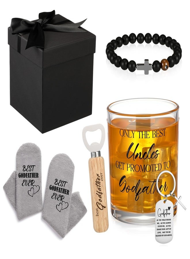 Vesici 6 Pcs Godfather Proposal Gift Box Set Includes Engraved Glass, Socks, Gift Box, Bottle Opener, Cross Keychain, Bracelet for God Father Uncle from Godchild Baptism Birthday Father's Day - Image 1