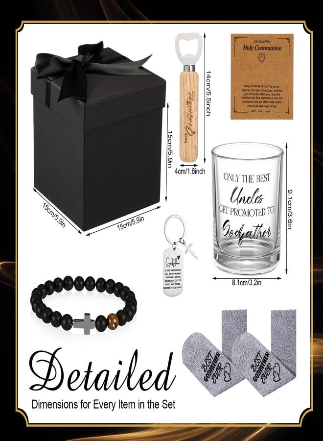 Vesici 6 Pcs Godfather Proposal Gift Box Set Includes Engraved Glass, Socks, Gift Box, Bottle Opener, Cross Keychain, Bracelet for God Father Uncle from Godchild Baptism Birthday Father's Day - Image 2