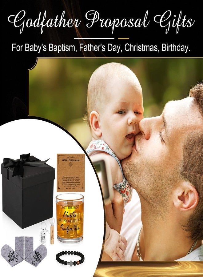 Vesici 6 Pcs Godfather Proposal Gift Box Set Includes Engraved Glass, Socks, Gift Box, Bottle Opener, Cross Keychain, Bracelet for God Father Uncle from Godchild Baptism Birthday Father's Day - Image 5