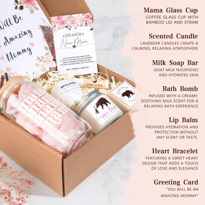 Suhctuptx New Mom Gifts for Women, 7pcs Pregnancy Gifts for Expecting Mom, Mother to be After Birth, First Time Care Package After Baby, Congrats on Postpartum Present with 16 oz Mama Glass Cup - Image 2