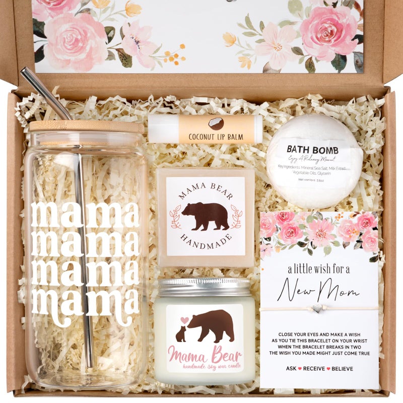 Suhctuptx New Mom Gifts for Women, 7pcs Pregnancy Gifts for Expecting Mom, Mother to be After Birth, First Time Care Package After Baby, Congrats on Postpartum Present with 16 oz Mama Glass Cup - Image 1