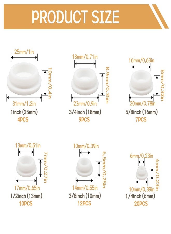 zDwfDc 62PCS 6 Sizes White Rubber Hole Plugs for Round Holes Silicone Plugs, 1" 3/4" 5/8" 1/2" 3/8" 1/4" Round Rubber Plug Snap Locking, Used for Furniture DD036-w - Image 2
