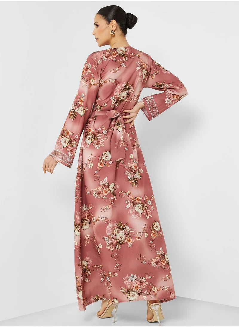 ارابيان كلوزيت Printed V-Neck Jalabya