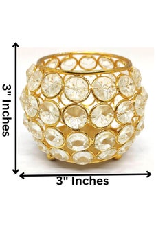 Webelkart WebelKart Set of 4 Votives Bowl Crystal Tealight Candle Holder for Home Decor |Diwali Decor |TeaLight Candle Holders for Table Decor Diwali Gift Item (3" Inches Set of 3 Gold)  - Image 4