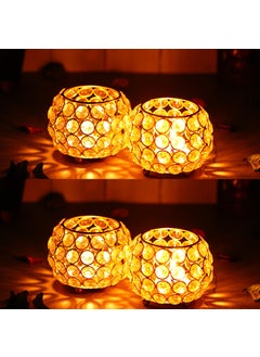 Webelkart WebelKart Set of 4 Votives Bowl Crystal Tealight Candle Holder for Home Decor |Diwali Decor |TeaLight Candle Holders for Table Decor Diwali Gift Item (3" Inches Set of 3 Gold)  - Image 1