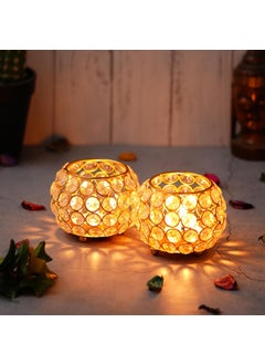 Webelkart WebelKart Set of 4 Votives Bowl Crystal Tealight Candle Holder for Home Decor |Diwali Decor |TeaLight Candle Holders for Table Decor Diwali Gift Item (3" Inches Set of 3 Gold)  - Image 2