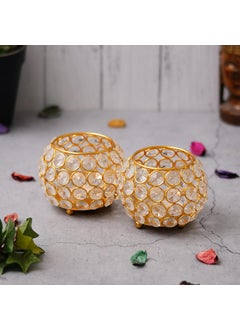 Webelkart WebelKart Set of 4 Votives Bowl Crystal Tealight Candle Holder for Home Decor |Diwali Decor |TeaLight Candle Holders for Table Decor Diwali Gift Item (3" Inches Set of 3 Gold)  - Image 3