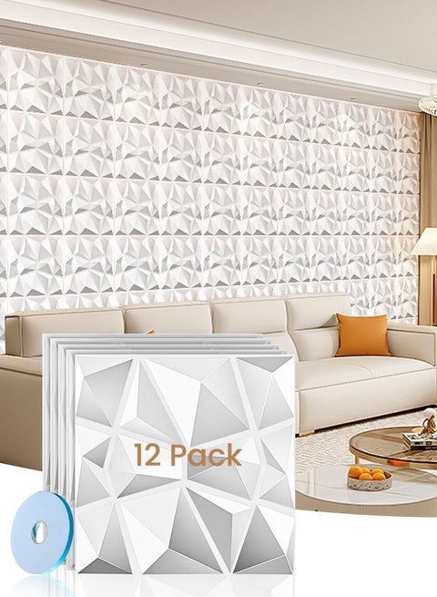 12-Pack 3D Textured Wall Panels for Interior Wall Decor, 30 * 30cm Matt White