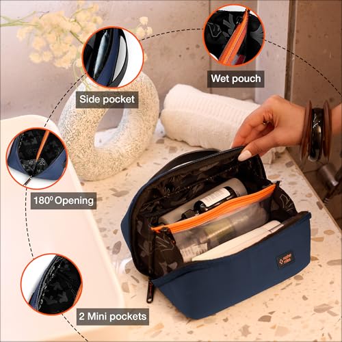 Nasher Miles Dock Toiletry Kit 180° Opening Cosmetic Bag | Polyester Travel Pouch Organizer | Multipurpose Storage Compartments & Carry Handle | Travel Accessory for Men & Women (Blue) - Image 3