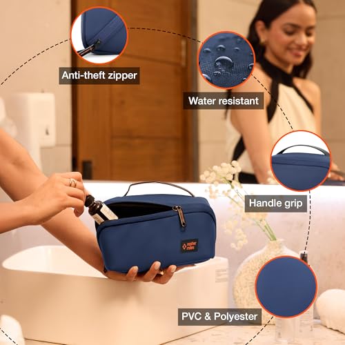 Nasher Miles Dock Toiletry Kit 180° Opening Cosmetic Bag | Polyester Travel Pouch Organizer | Multipurpose Storage Compartments & Carry Handle | Travel Accessory for Men & Women (Blue) - Image 2
