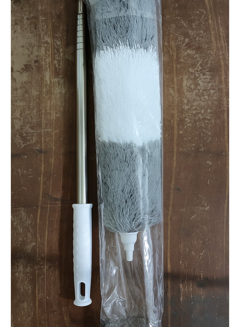 منفضة غبار قابلة للتمديد من الألياف الدقيقة بطول ١٠٠ بوصة | منظف غبار تلسكوبي بمقبض طويل للأسقف والمراوح والسيارات والنوافذ والاستخدام المنزلي | عمود من الفولاذ المقاوم للصدأ ورأس من الألياف الناعمة القابلة للغسل - رمادي وأبيض - Image 4