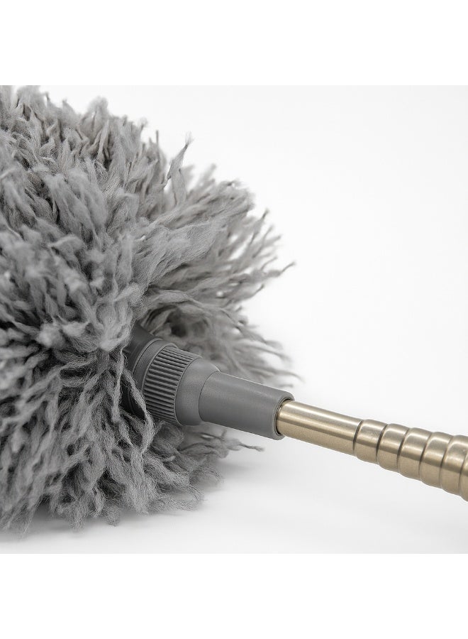 منفضة غبار قابلة للتمديد من الألياف الدقيقة بطول ١٠٠ بوصة | منظف غبار تلسكوبي بمقبض طويل للأسقف والمراوح والسيارات والنوافذ والاستخدام المنزلي | عمود من الفولاذ المقاوم للصدأ ورأس من الألياف الناعمة القابلة للغسل - رمادي وأبيض - Image 2