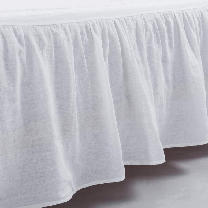 WASHED FRENCH LINEN BED SKIRT DUST RUFFLE KING SIZE 78 W X 80 L DROP 16 SUPER SOFT RUFFLE STYLE WHITE COLOR